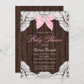 レースと木製の赤ちゃんシャワー 招待状 (正面/裏面)