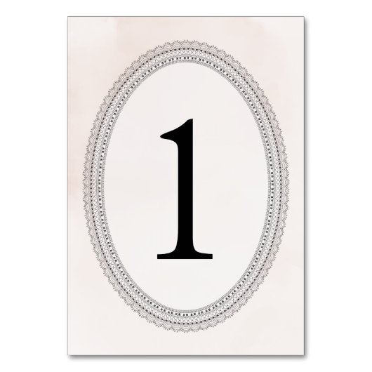 レースと水の色ピンクのエレガントな結婚式 テーブルナンバー (裏面)