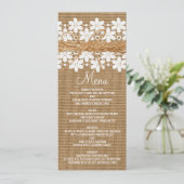 レースと素朴バーラップカントリーのウェディングメニューカード メニュー (スタンド正面)