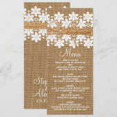 レースと素朴バーラップカントリーのウェディングメニューカード メニュー (正面/裏面)