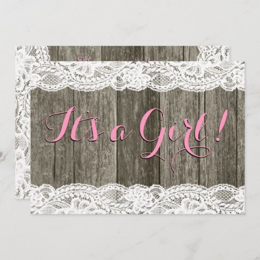レースと素朴バーンウッドベビーシャワー 招待状 (正面/裏面)