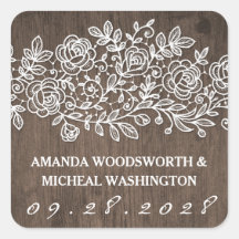 レースと素朴国の結婚式の好意ステッカー