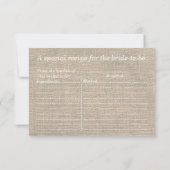 レースと麻のウェディングシャワーレシピカード (裏面)