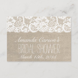 レースと麻のウェディングシャワーレシピカード