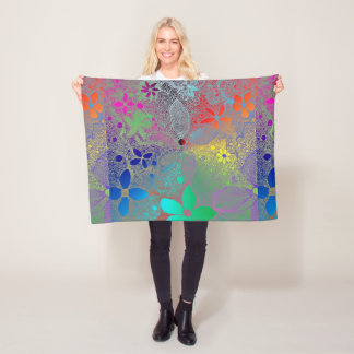 レースにレインボーの花 フリースブランケット