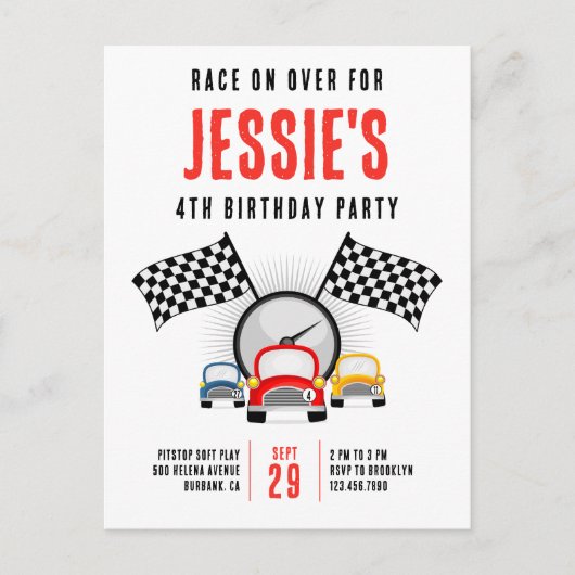 レースに勝とう！ カー バースデー パーティー 招待状 (正面)