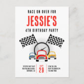 レースに急いで レースカーの誕生日パーティー招待状 ポストカード (正面)
