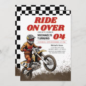 レースに突っ込め！子供のダートモトクロス誕生日パーティー 招待状 (正面/裏面)