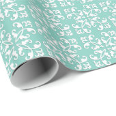 レースのようなカット・ワーク- seafoamの緑上の白 ラッピングペーパー (ロールコーナー)