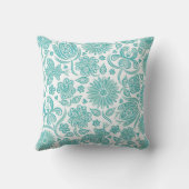 レースのようなティール（緑がかった色）の水花パターン枕 クッション (裏面)