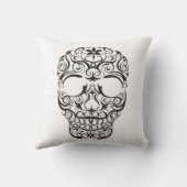レースのような様式化されたスカルの枕 クッション (裏面)