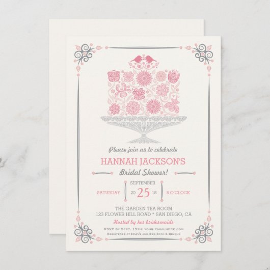 レースのような花のケーキのブライダルシャワーの招待状 招待状 (正面/裏面)