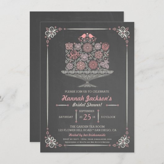 レースのような花のケーキのブライダルシャワーの招待状II 招待状 (正面/裏面)