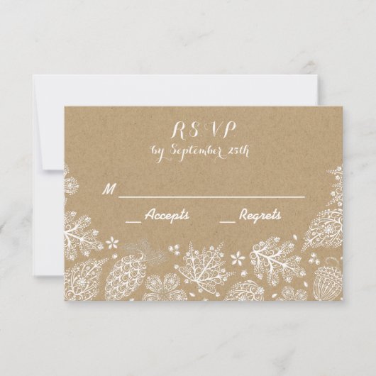 レースのような葉の秋の結婚式RSVPカード 出欠カード (正面)