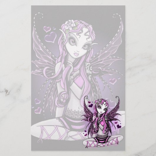 "レースのような"ピンクのリボンのバレンタインの妖精の芸術の文房具 便箋 (正面)