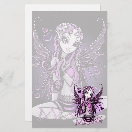 "レースのような"ピンクのリボンのバレンタインの妖精の芸術の文房具 便箋 (正面/裏面)