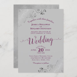 レースのようグレーエレガントズの銀のカシス・パー結婚プル 招待状