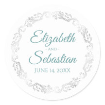 レースのようシルバー縁どエレガントティール（緑がかった色）&ホワ結婚イト