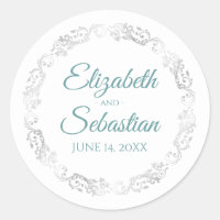 レースのようシルバー縁どエレガントティール(緑がかった色)&ホワ結婚イト