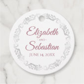 レースのようシルバー縁どダスティバラ&ホワイトシック結婚ズ フェイバータグ (正面)