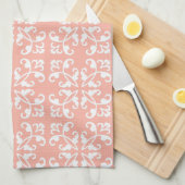 レースのよう切り取り – 白 – 桃のスイスドット上 キッチンタオル (四つ折り)