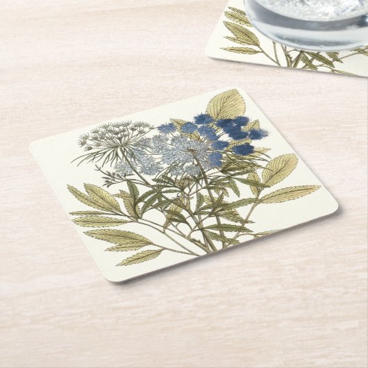 レースのよう葉 – 花と緑 スクエアペーパーコースター (アングル)