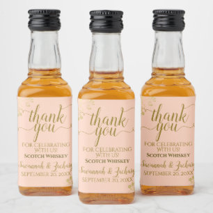 レースのよう金ゴールドオンコーラルピーチ結婚ーズThank You Mini リキュールボトルラベル
