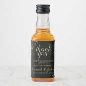 レースのよう金ゴールドオンブラック結婚ズ・サンキュー・ミニ リキュールボトルラベル (正面)