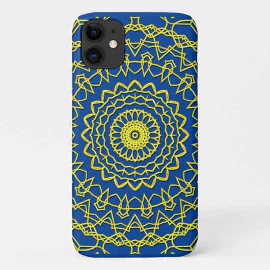 レースのよう金ゴールドカラー円形デザインオン濃い青 Case-Mate iPhoneケース (裏面)