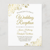 レースのよう金ゴールドバジェット白ウェディングレセプション招待状 (正面)