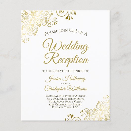 レースのよう金ゴールドバジェット白ウェディングレセプション招待状