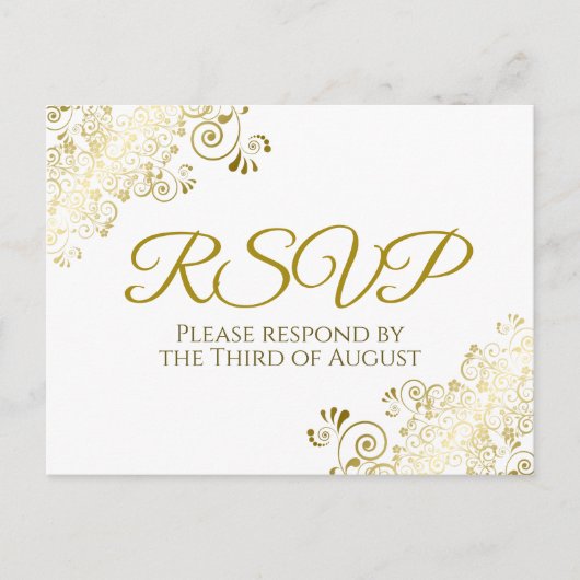 レースのよう金ゴールド華美フィリグリーエレガントウェディングRSVP ポストカード (正面)