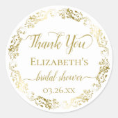レースのよう金ゴールド&ホワイトエレガントブライダルシャワーありがとう ラウンドシール (正面)