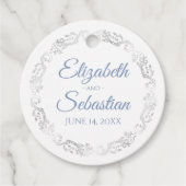 レースのよう銀縁どエレガントブルー結婚ズ フェイバータグ (正面)