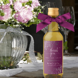 レースのようSilver Cassis Magenta結婚's Thank You Mini ワインラベル
