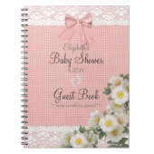 レースのイメージのバラのモモの弓ベビーシャワーの来客名簿 ノートブック (正面)