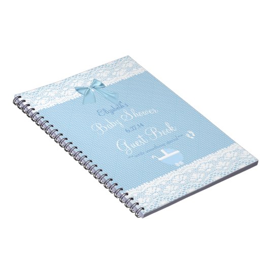 レースのイメージの青い弓かわいらしいベビーシャワーの来客名簿 ノートブック (右側)