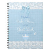 レースのイメージの青い弓かわいらしいベビーシャワーの来客名簿 ノートブック (正面)