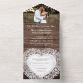 レースのウェディングドレスを着た結婚13周年記念日の写真（封筒なし） オールインワン招待状 (内側)