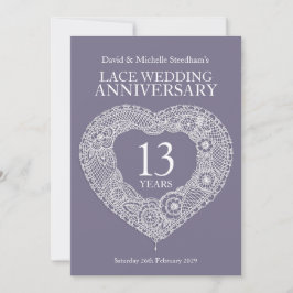 レースのウェディングハート13周年パーティー招待状 招待状