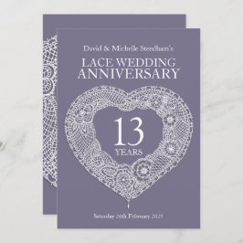 レースのウェディングハート13周年パーティー招待状 招待状