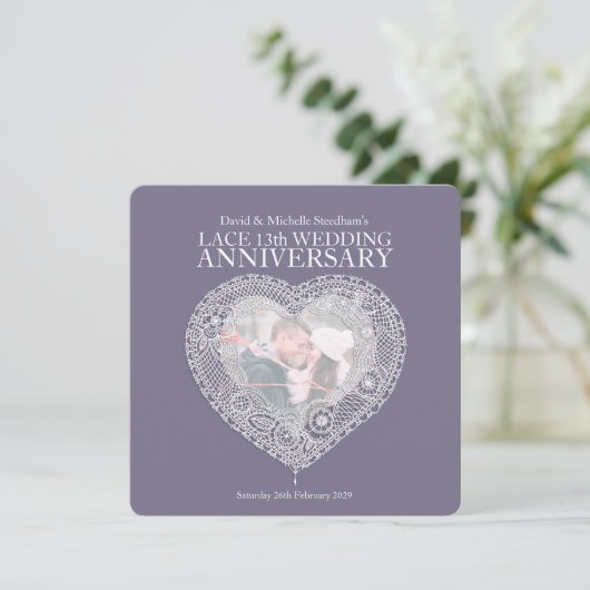 レースのウェディングハート13周年パーティー招待状 招待状 (スタンド正面)