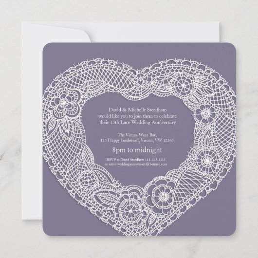 レースのウェディングハート13周年パーティー招待状 招待状 (裏面)
