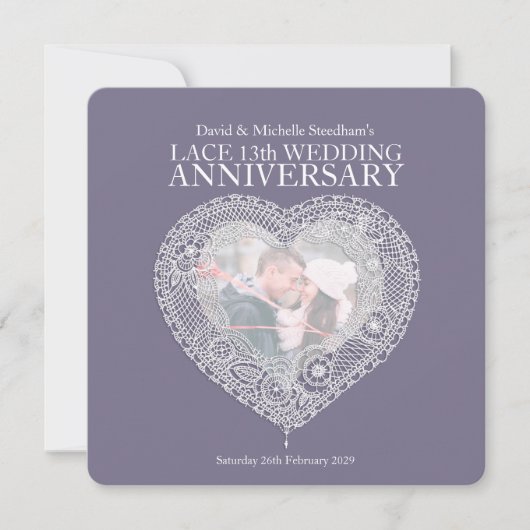 レースのウェディングハート13周年パーティー招待状 招待状 (正面)