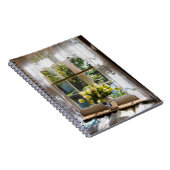 レースのカーテンとチューリップのある窓 ノートブック (右側)