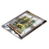 レースのカーテンとチューリップのある窓 ノートブック (左側)