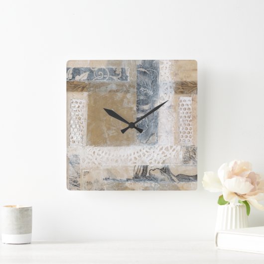 レースのコラージュII スクエア壁時計 (ホーム)