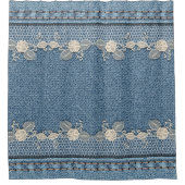 レースのシャワー・カーテンが付いているデニム シャワーカーテン (正面)