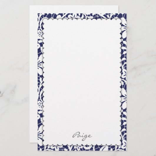 レースのダマスク織のパーソナライズな文房具 便箋 (正面/裏面)