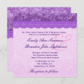レースのダマスク織の結婚式のTT100紫色 招待状 (正面/裏面)